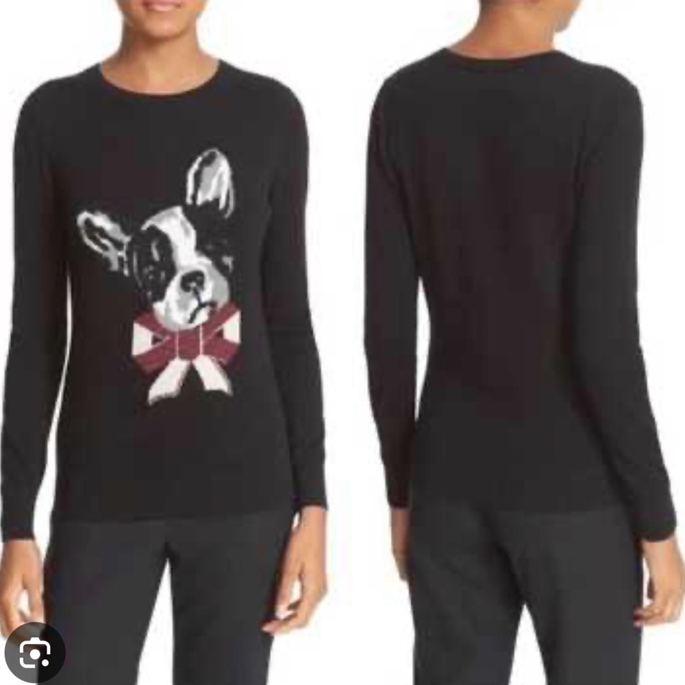 Ted Baker Black Cotton Sweater with French Bull Dog and Bow Design.